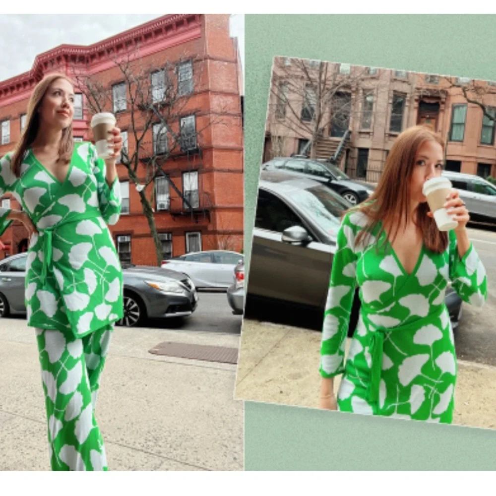 NEW| Women's Long Sleeve V-Neck Ginkgo Green Sweater Wrap Top - Picture 9 of 13